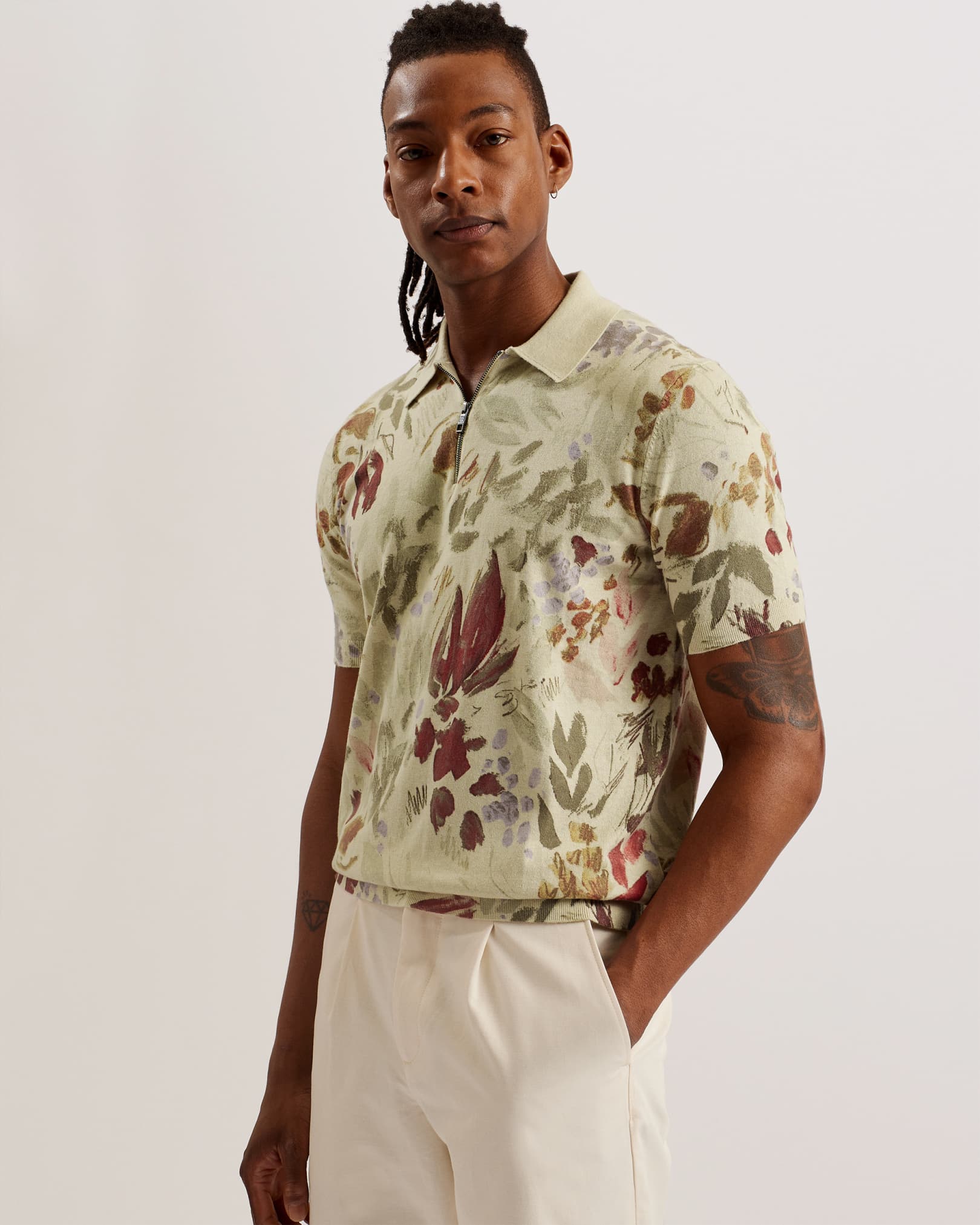 Bloemenprint Polo Shirt van Katoen-Zijde voor Heren - Tim