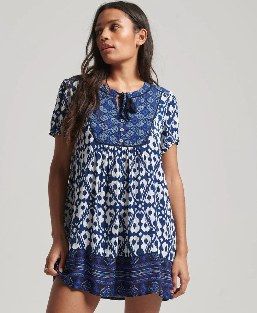 Vintage mini jurk met V-hals en korte mouwen – Noor