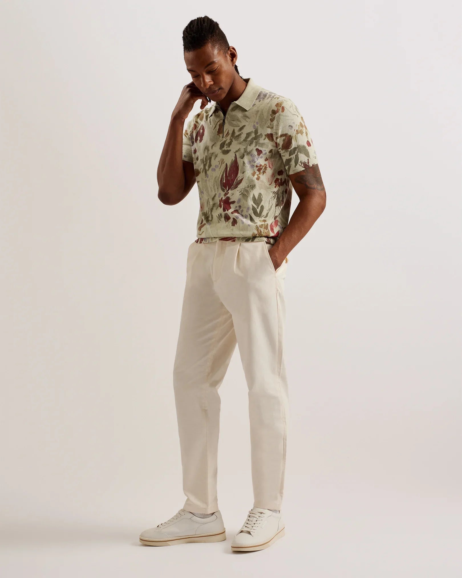 Bloemenprint Polo Shirt van Katoen-Zijde voor Heren - Tim