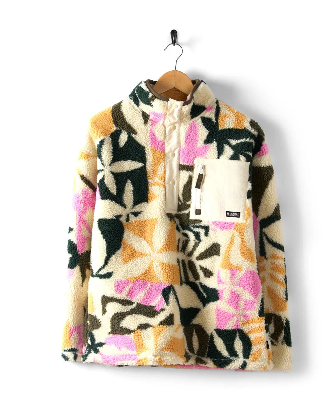 Dames fleece met bloemenprint en kraagrits – Emma