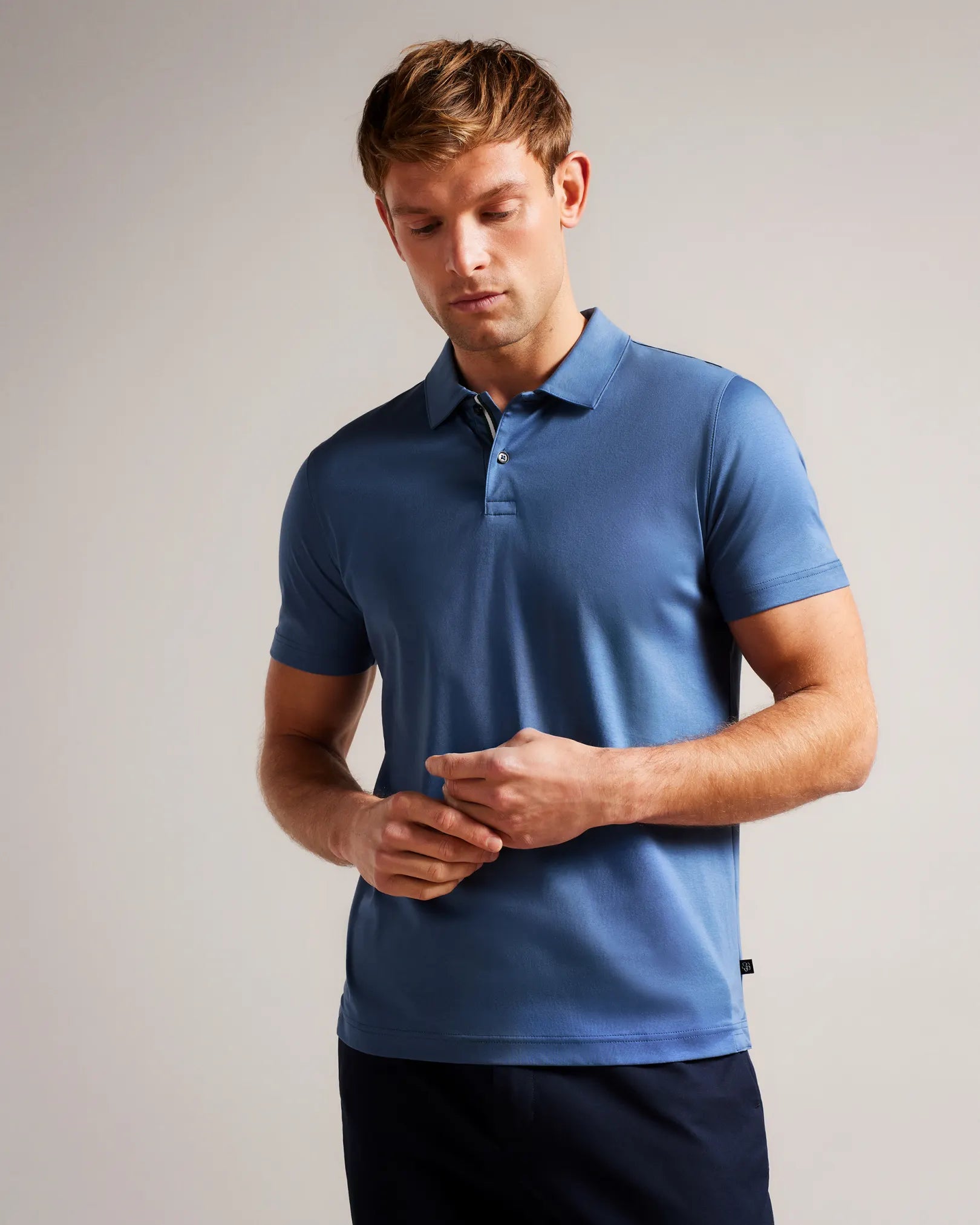 Katoenen slim fit polo shirt heren donkerblauw – Lars