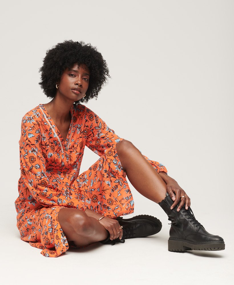 V-hals midi jurk met bloemenprint en plooien – Lisa