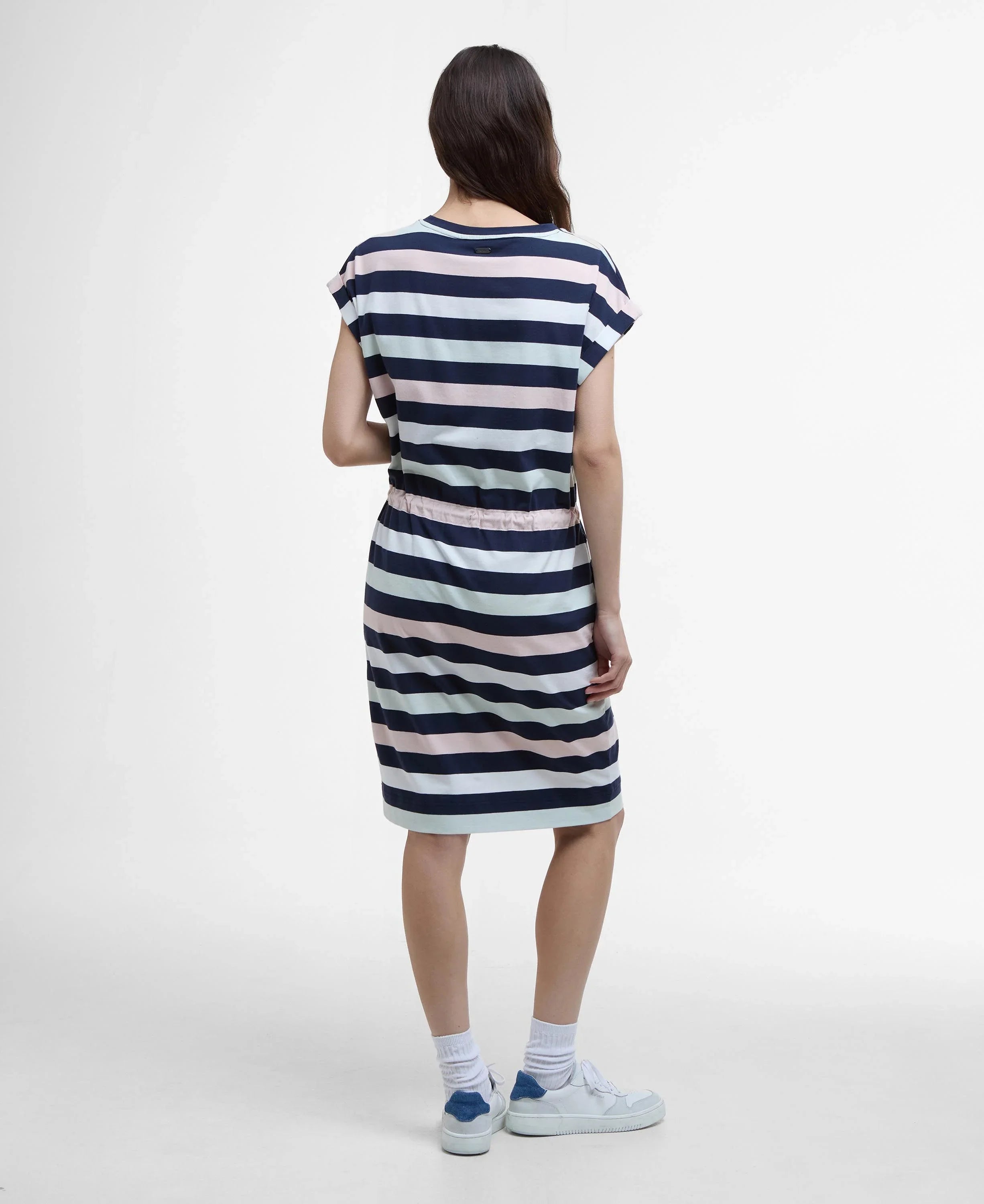 Gestreepte midi-jurk met trekkoord in de taille – Eva