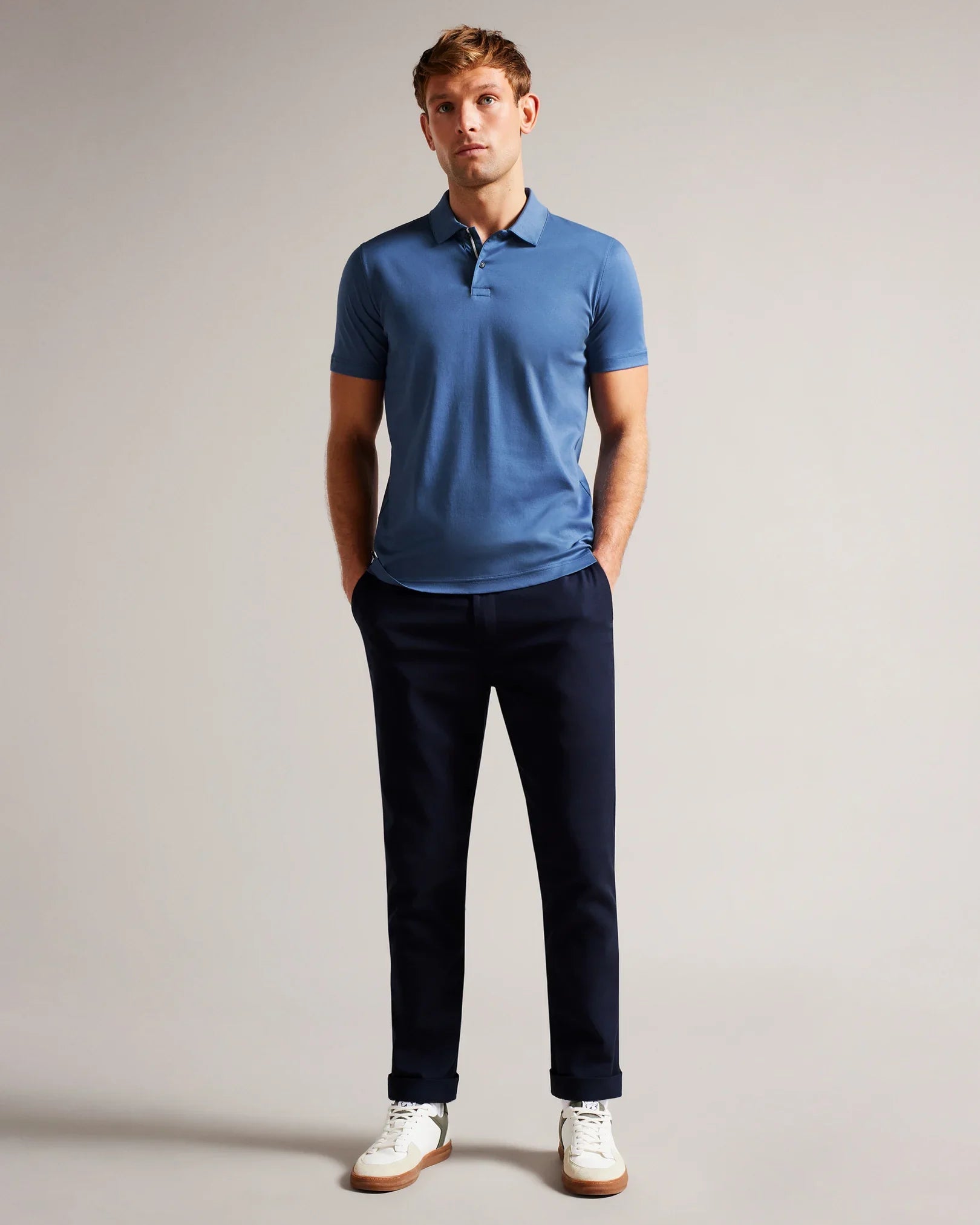 Katoenen slim fit polo shirt heren donkerblauw – Lars