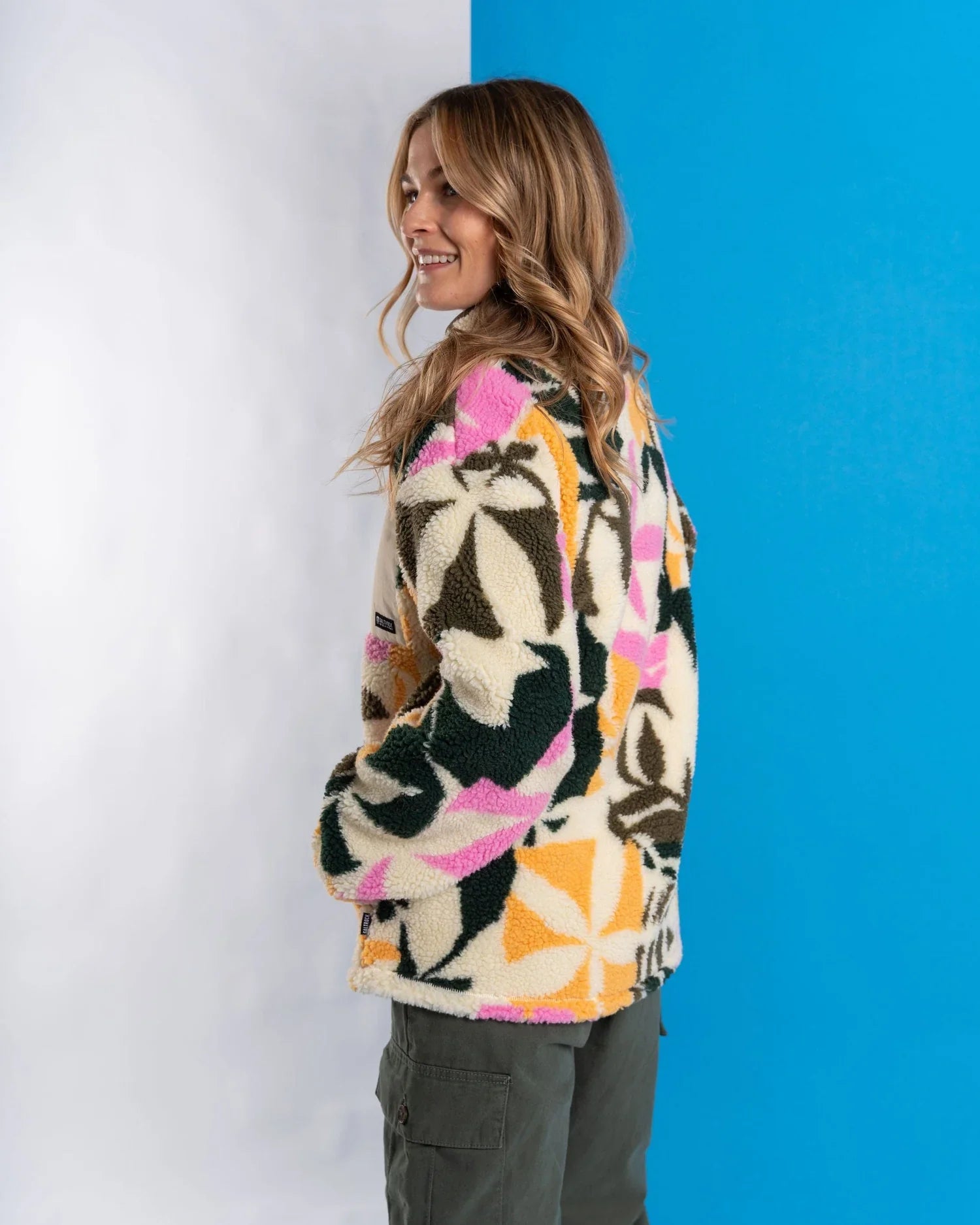 Dames fleece met bloemenprint en kraagrits – Emma