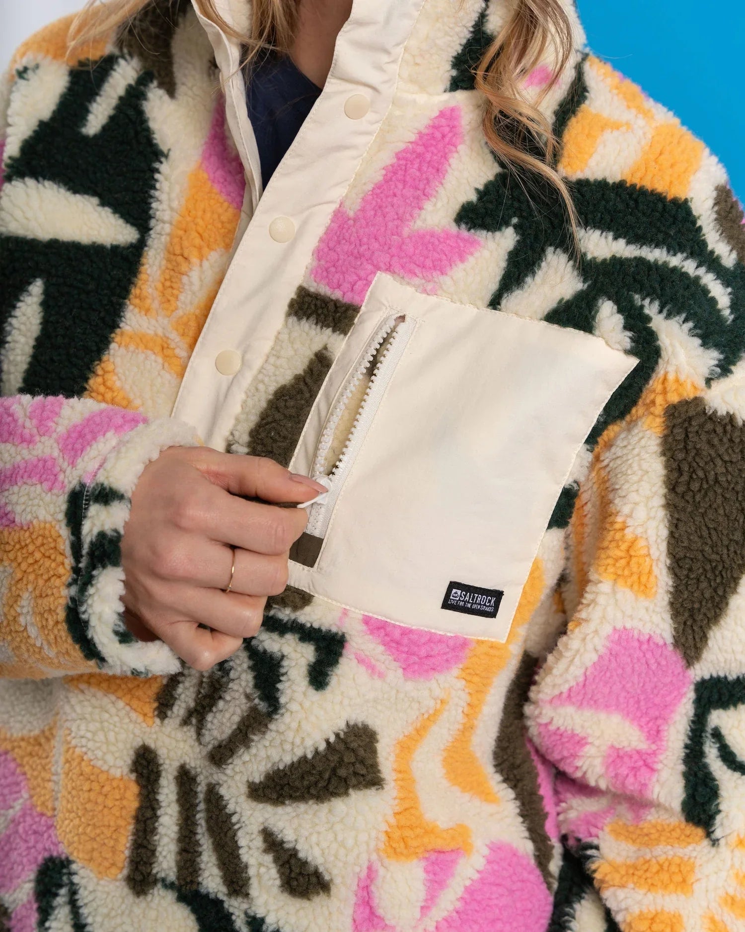 Dames fleece met bloemenprint en kraagrits – Emma