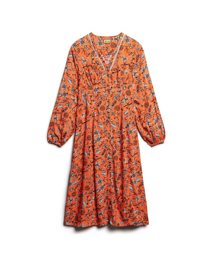 V-hals midi jurk met bloemenprint en plooien – Lisa